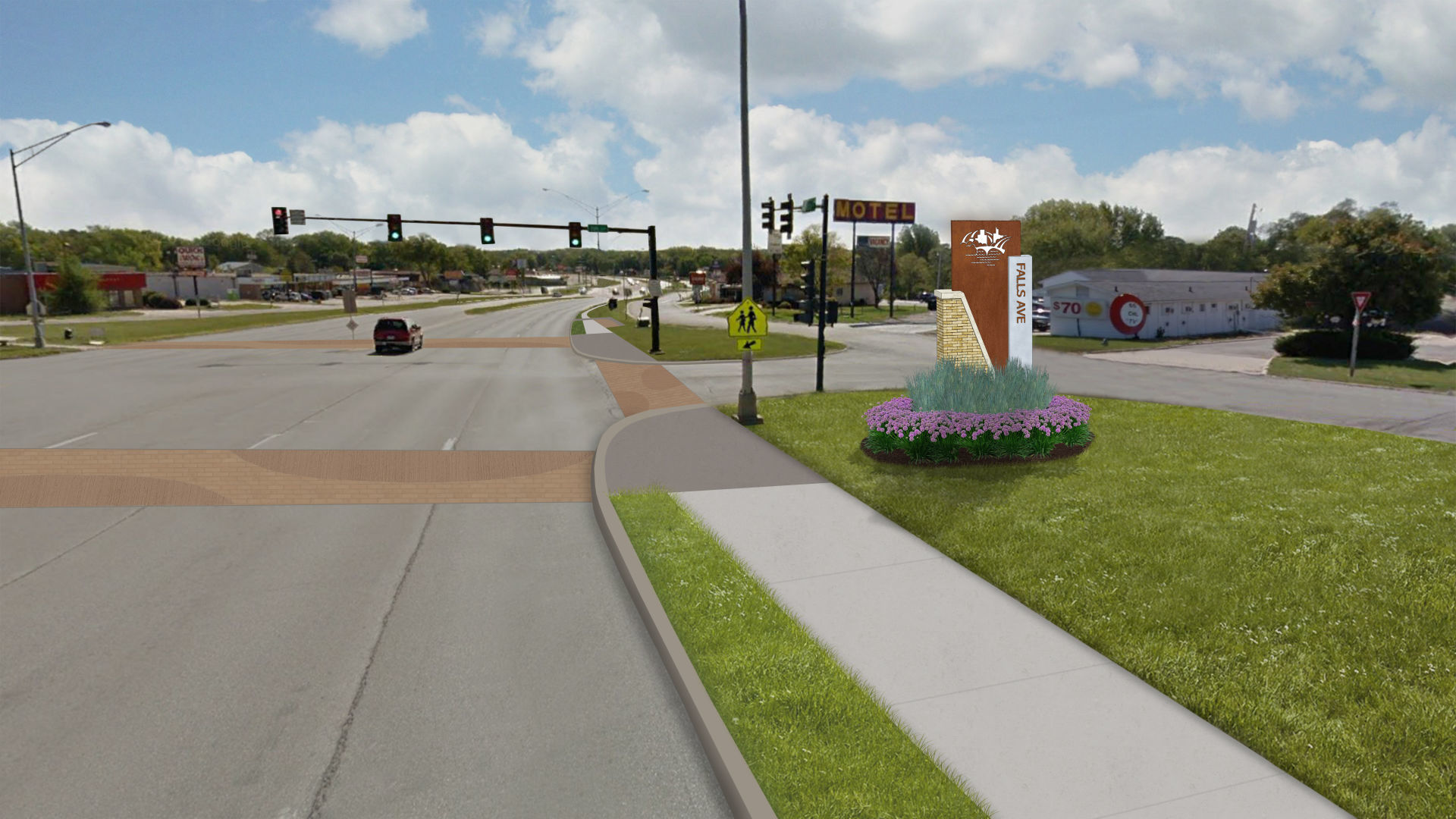 University and Falls Avenue marker